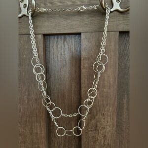 Silver Multi-Ring Layered Necklace Women's Jewelry 2 Strand Chain